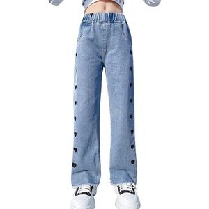 NIP Happy Cherry Heart Print Straight Jeans 13-15yr